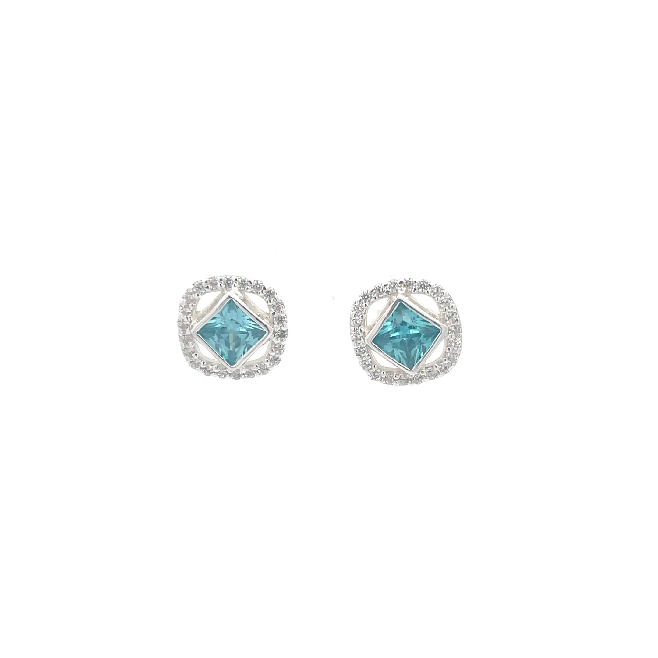 925 Silver Aqua Stone Stud Earrings